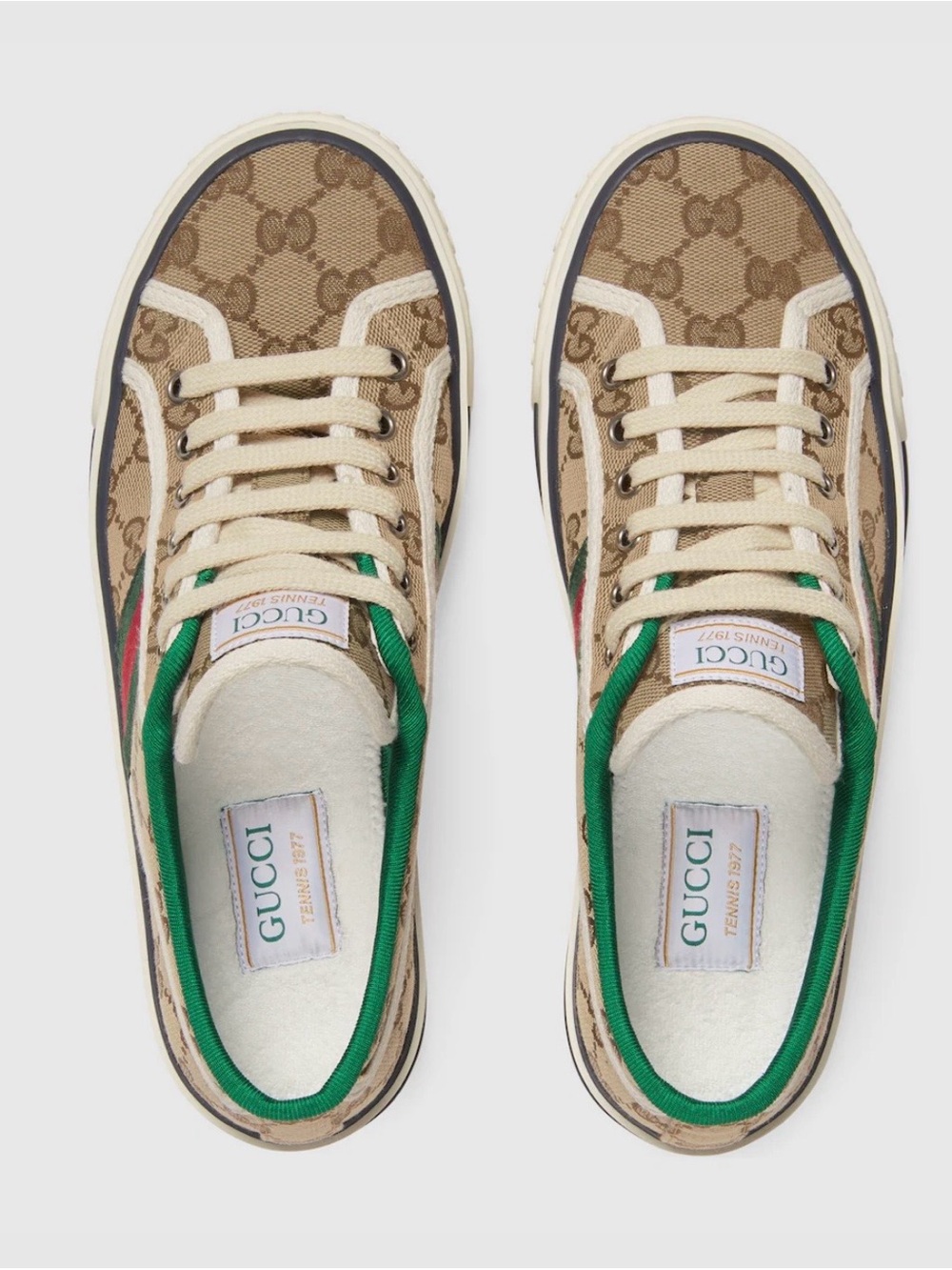 Gucci Tan GG Supreme Low-Top Sneaker with Green-Red - Picture 3 of 9